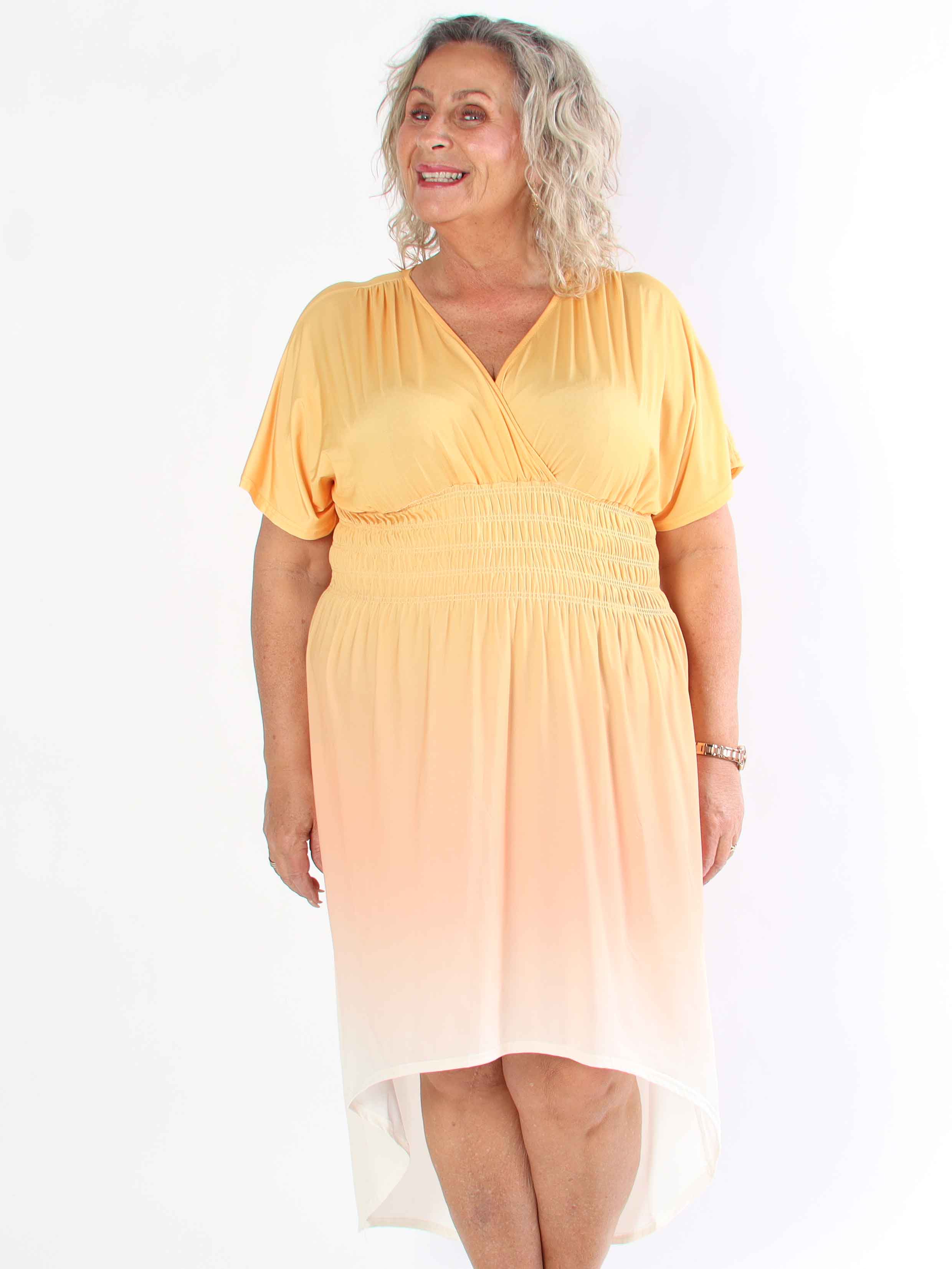 Pams Fade High-low - Elastisk flerfärgad plus size klänning